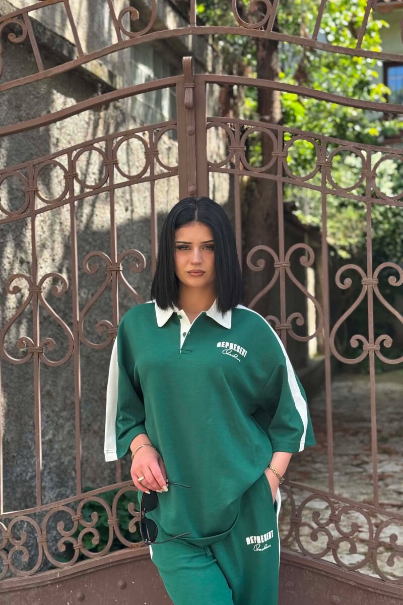 WRITTINGS POLO NECK T-SHIRT + SWEATPANS WOMAN SET GREEN/JESHILE - 2