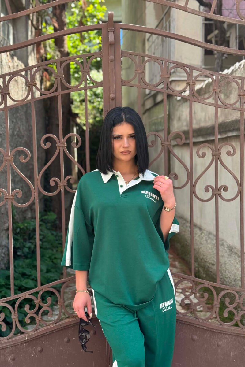 WRITTINGS POLO NECK T-SHIRT + SWEATPANS WOMAN SET GREEN/JESHILE - 4