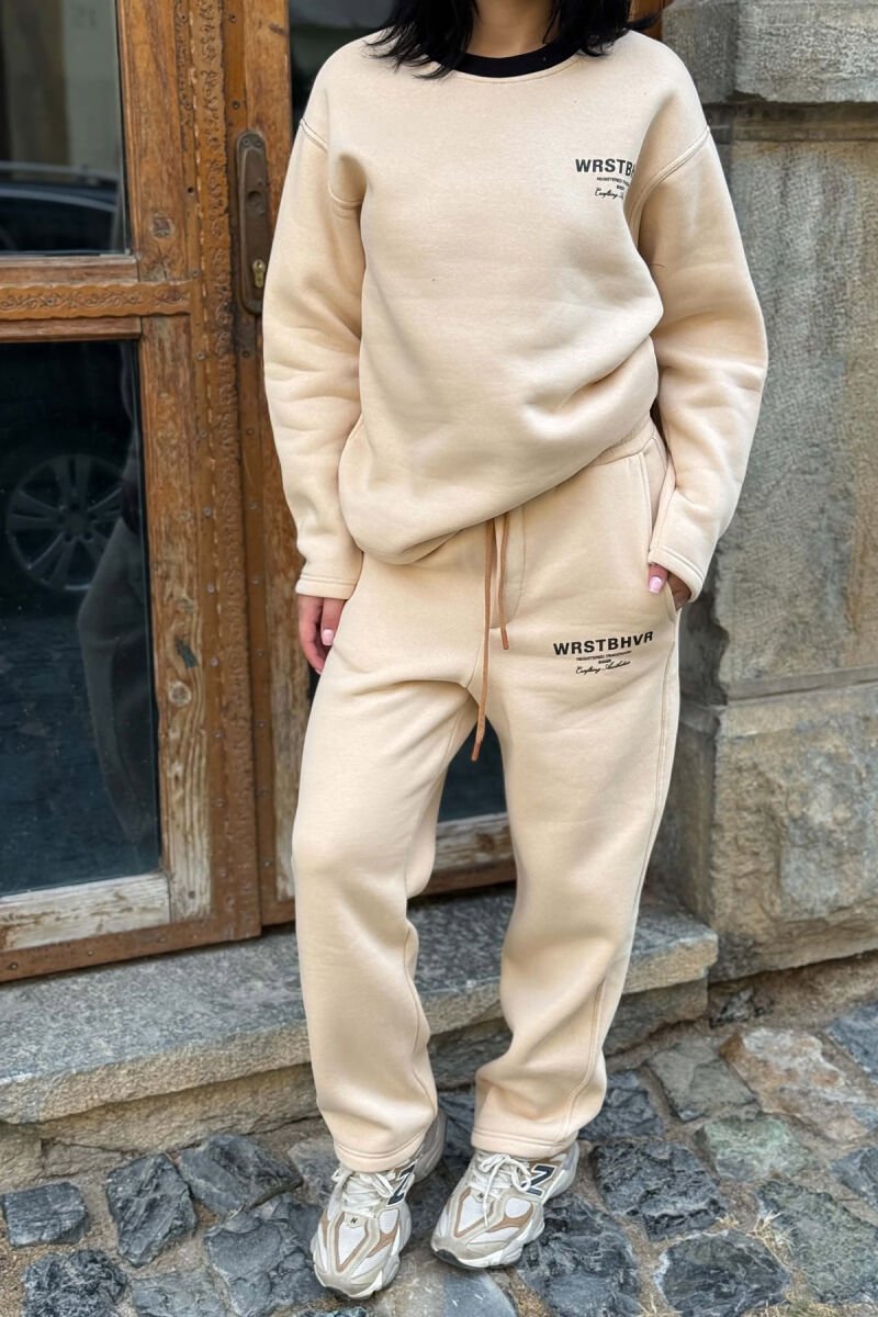 WRITTINGS SWEATSHIRT + SWEATPANTS FLUFFY WOMAN SET BEIGE/BEZHE - 2