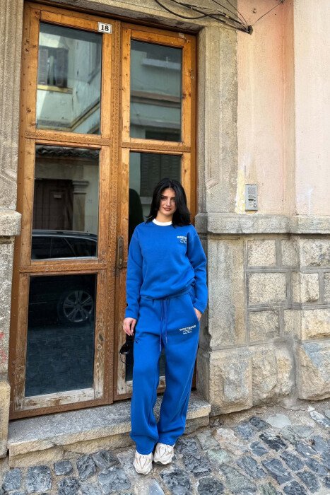 WRITTINGS SWEATSHIRT + SWEATPANTS FLUFFY WOMAN SET BLUE/BLU - 