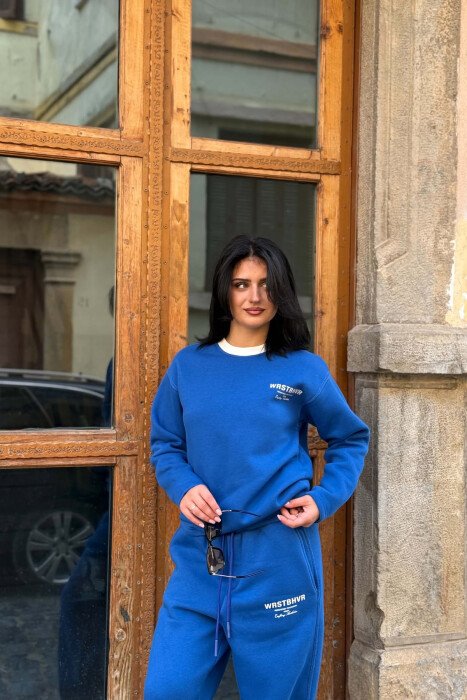 WRITTINGS SWEATSHIRT + SWEATPANTS FLUFFY WOMAN SET BLUE/BLU - 3