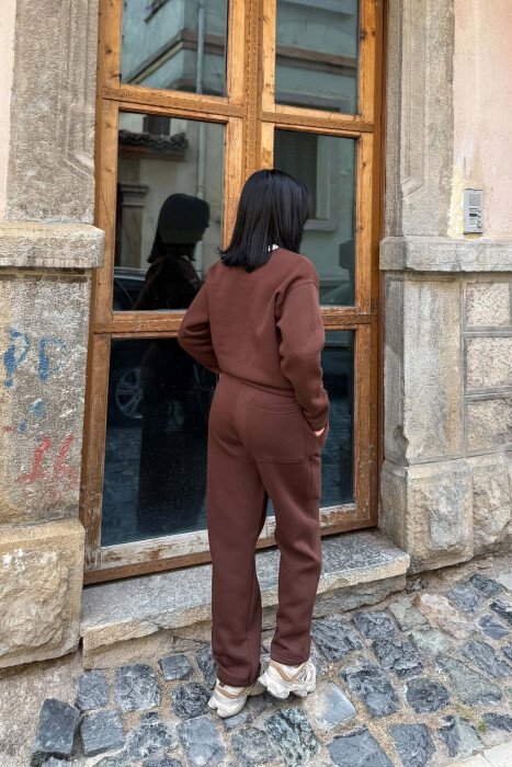 WRITTINGS SWEATSHIRT + SWEATPANTS FLUFFY WOMAN SET BROWN/KAFE - 4