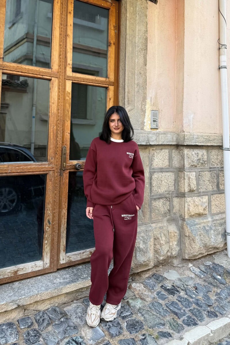 WRITTINGS SWEATSHIRT + SWEATPANTS FLUFFY WOMAN SET BURGUNDY/VISHNJE - 1