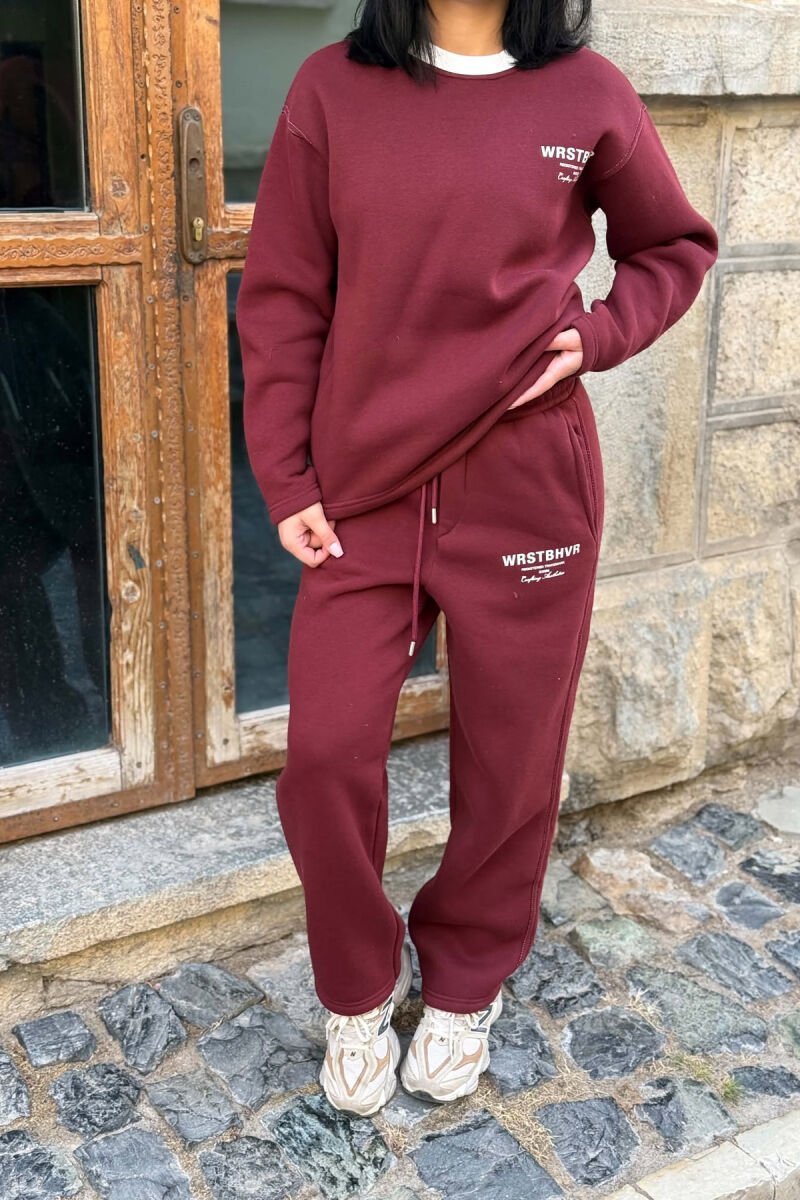 WRITTINGS SWEATSHIRT + SWEATPANTS FLUFFY WOMAN SET BURGUNDY/VISHNJE - 2