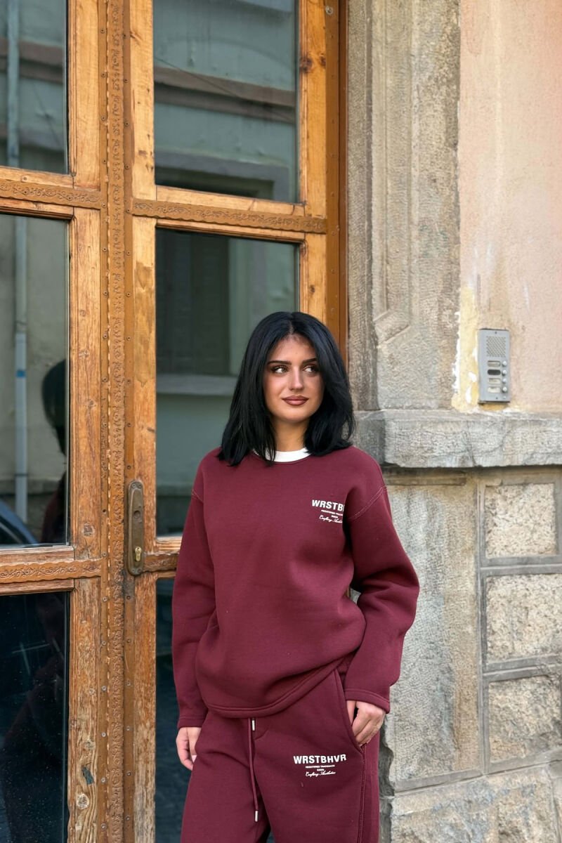 WRITTINGS SWEATSHIRT + SWEATPANTS FLUFFY WOMAN SET BURGUNDY/VISHNJE - 3