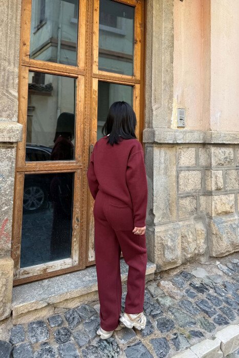 WRITTINGS SWEATSHIRT + SWEATPANTS FLUFFY WOMAN SET BURGUNDY/VISHNJE - 4