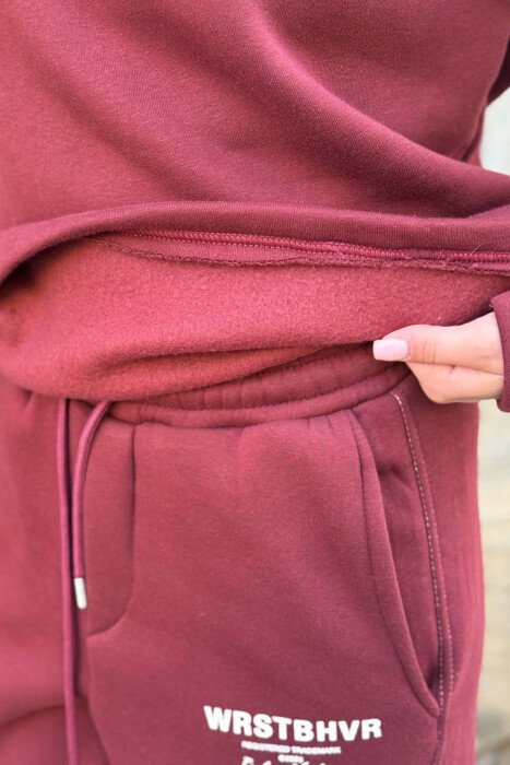 WRITTINGS SWEATSHIRT + SWEATPANTS FLUFFY WOMAN SET BURGUNDY/VISHNJE - 5