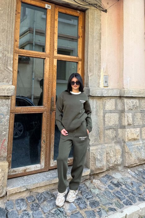 WRITTINGS SWEATSHIRT + SWEATPANTS FLUFFY WOMAN SET GREEN/JESHILE - 