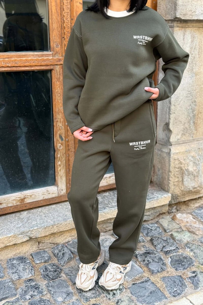 WRITTINGS SWEATSHIRT + SWEATPANTS FLUFFY WOMAN SET GREEN/JESHILE - 2
