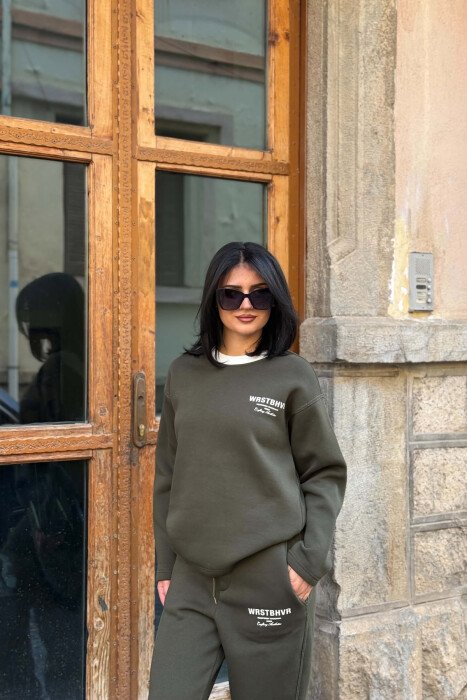 WRITTINGS SWEATSHIRT + SWEATPANTS FLUFFY WOMAN SET GREEN/JESHILE - 3