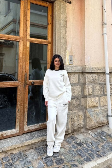 WRITTINGS SWEATSHIRT + SWEATPANTS FLUFFY WOMAN SET WHITE-E BARDHE - 