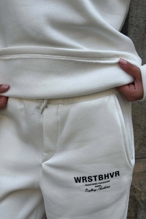 WRITTINGS SWEATSHIRT + SWEATPANTS FLUFFY WOMAN SET WHITE-E BARDHE - 4