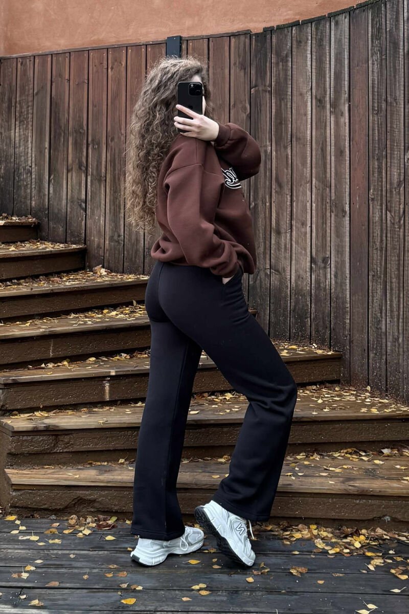 WRITTINGS SWEATSHIRT+SWEATPANTS FLUFFY WOMEN SET BLACK-BROWN/ZEKA - 4
