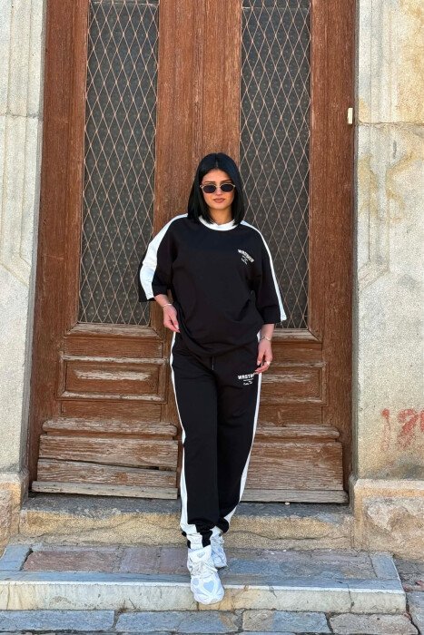 SET T-SHIRT ME SHKRIME + TUTA PER FEMRA NE NGJYRE TE ZEZE - KLAUDIO FASHION