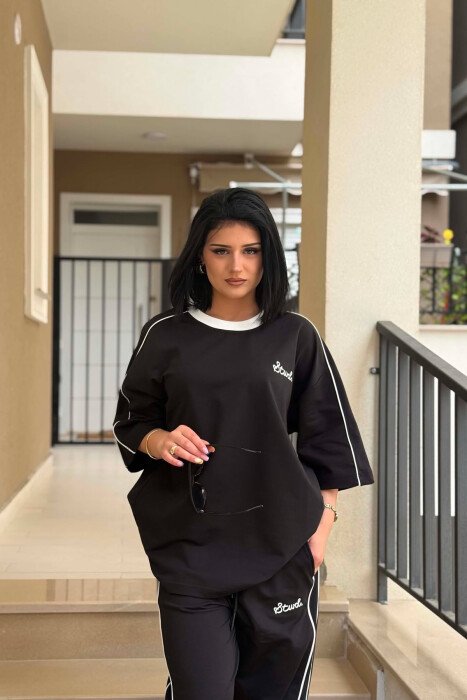WRITTINGS T-SHIRT + SWEATPANTS WOMAN SET BLACK/ E ZEZE - 2