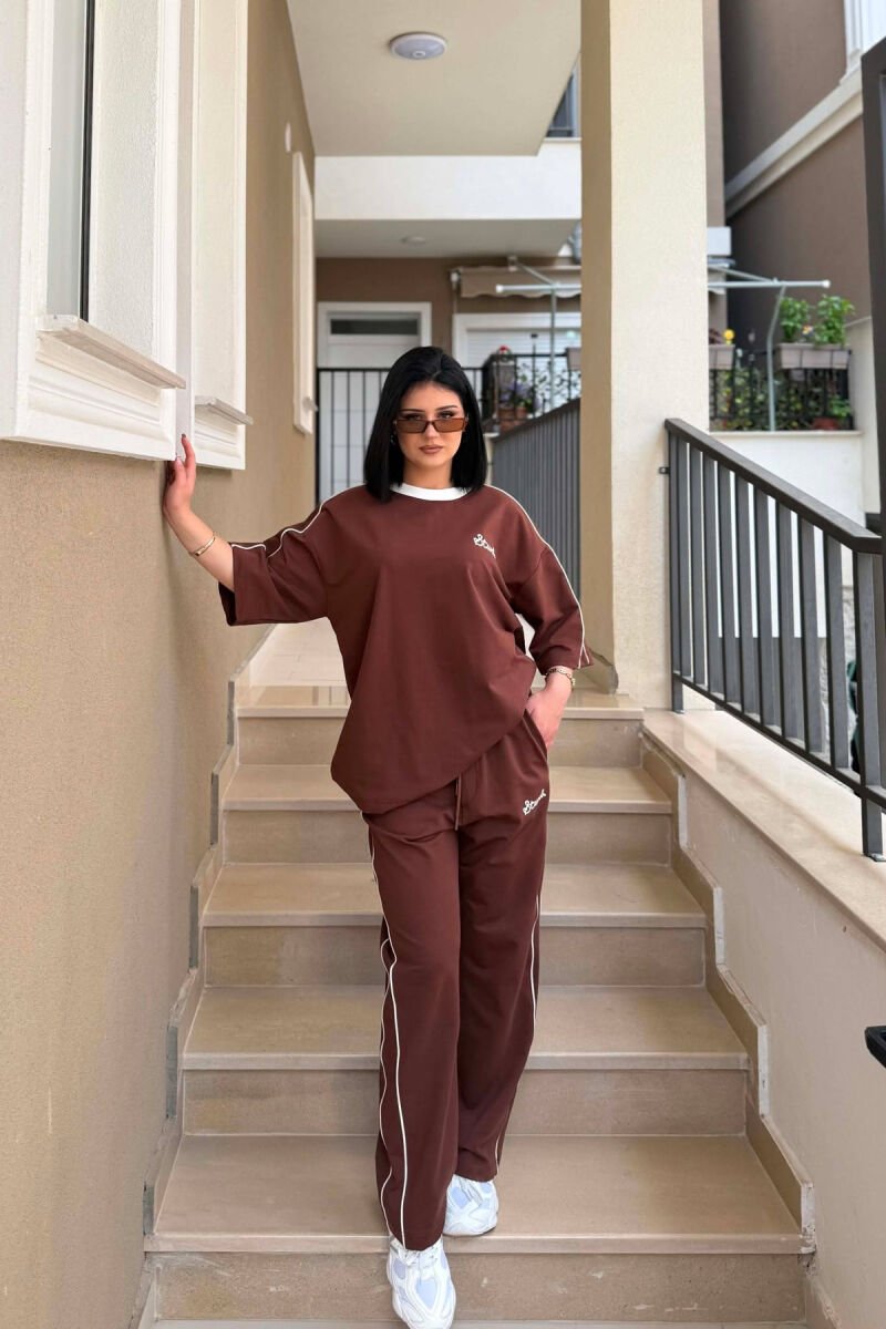 SET T-SHIRT ME SHKRIME + TUTA PER FEMRA NE NGJYRE KAFE - 1