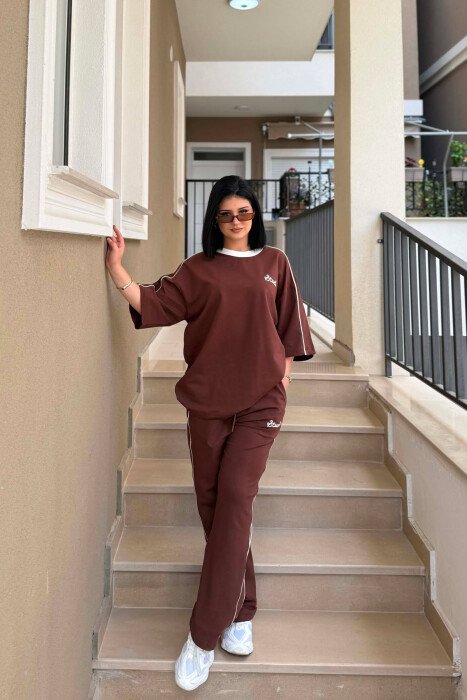 SET T-SHIRT ME SHKRIME + TUTA PER FEMRA NE NGJYRE KAFE - 2