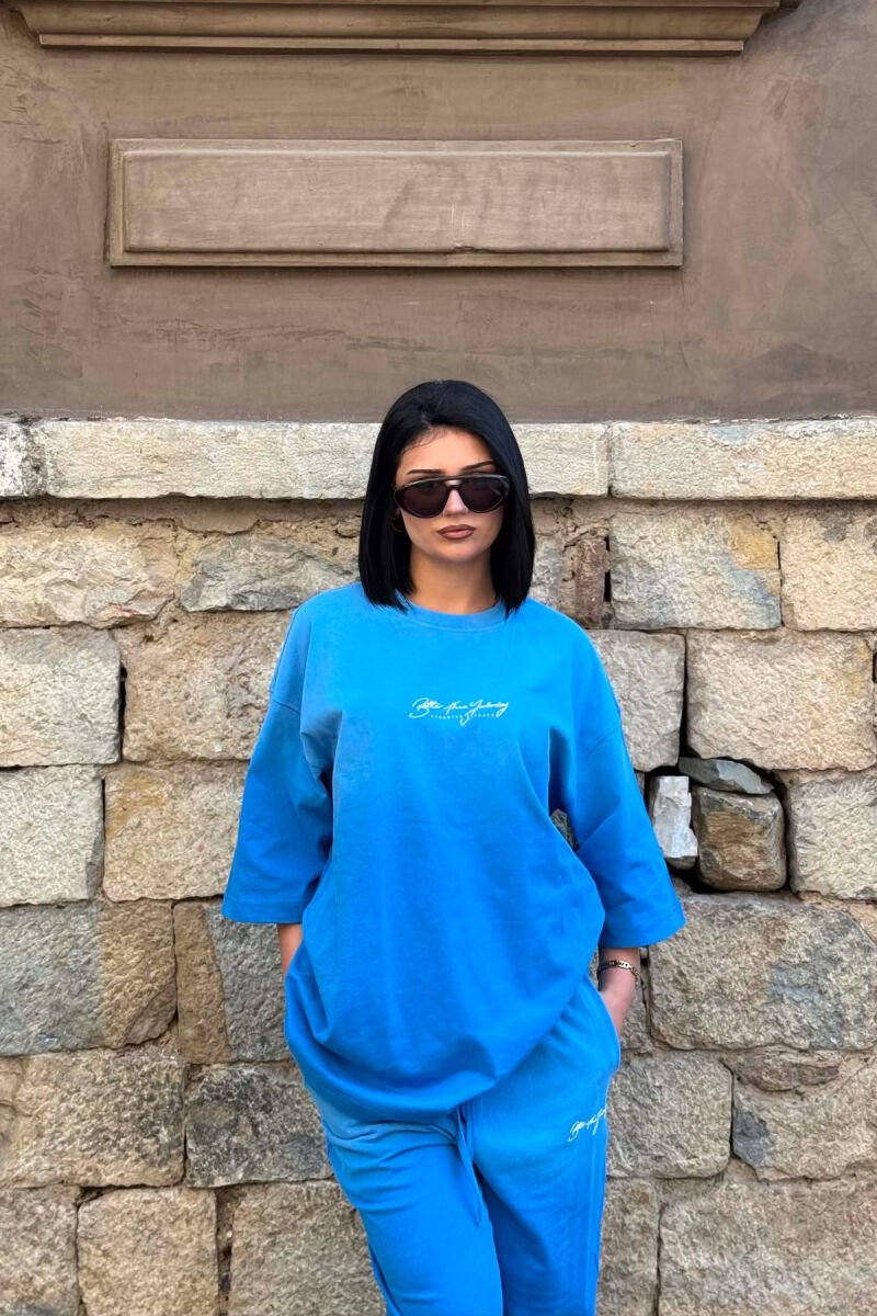 WRITTINGS T-SHIRT + SWEATPANTS WOMAN SET LIGHTBLUE/BZ - 2