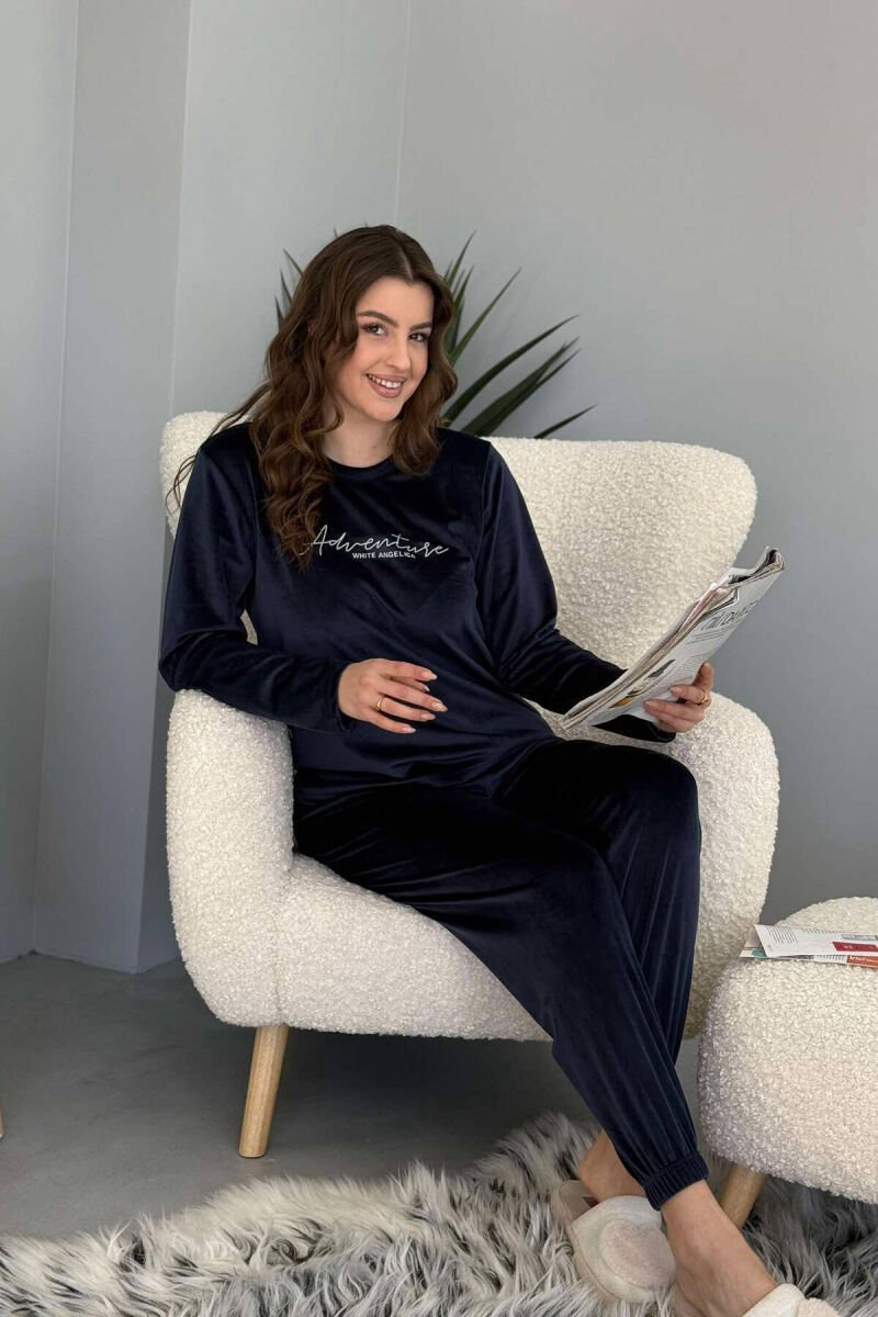 ONE COLOR WRITTINGS WOMEN PYJAMAS DARK BLUE/BEE - 3