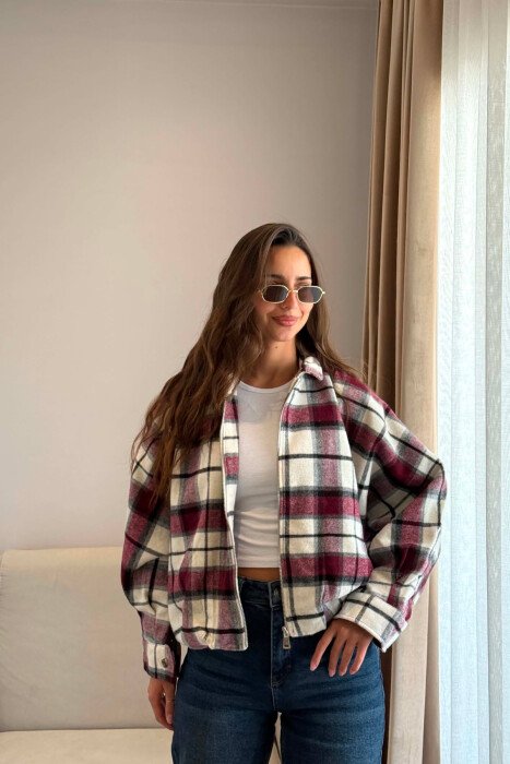 XHAKETE ME DIZAJN KUADRATESH PER FEMRA NE NGJYRE VISHNJE - KLAUDIO FASHION