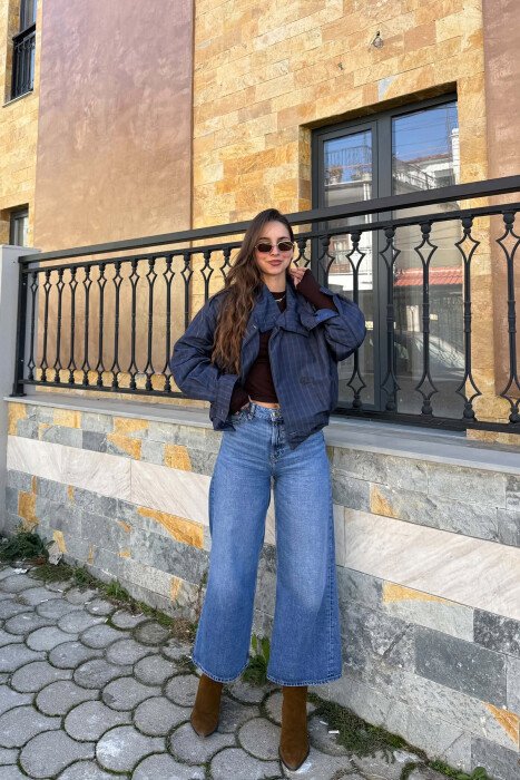 XHAKETE ME BEL ELASTIK ME KUADRATA PER FEMRA NE NGJYRE BLU - KLAUDIO FASHION