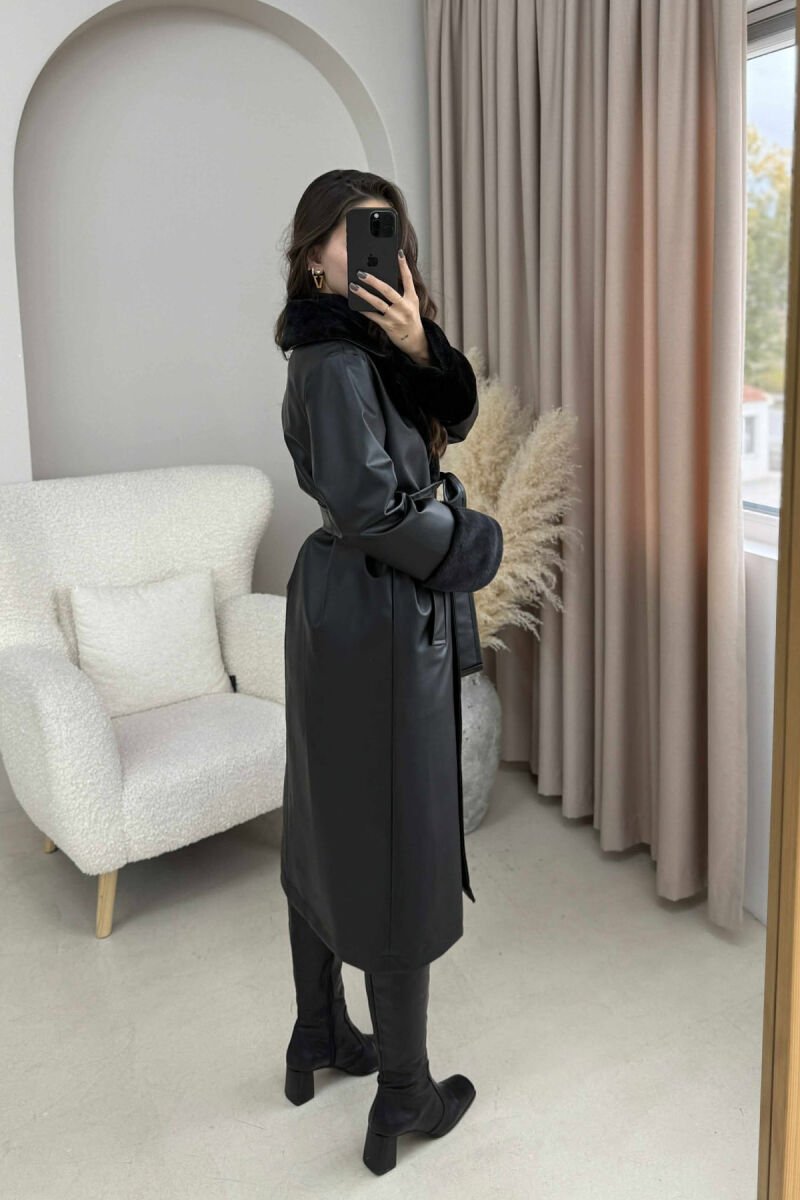 XHAKETË E GJATË LËKURE PËR FEMRA NË NGJYRË TË ZEZË - 11