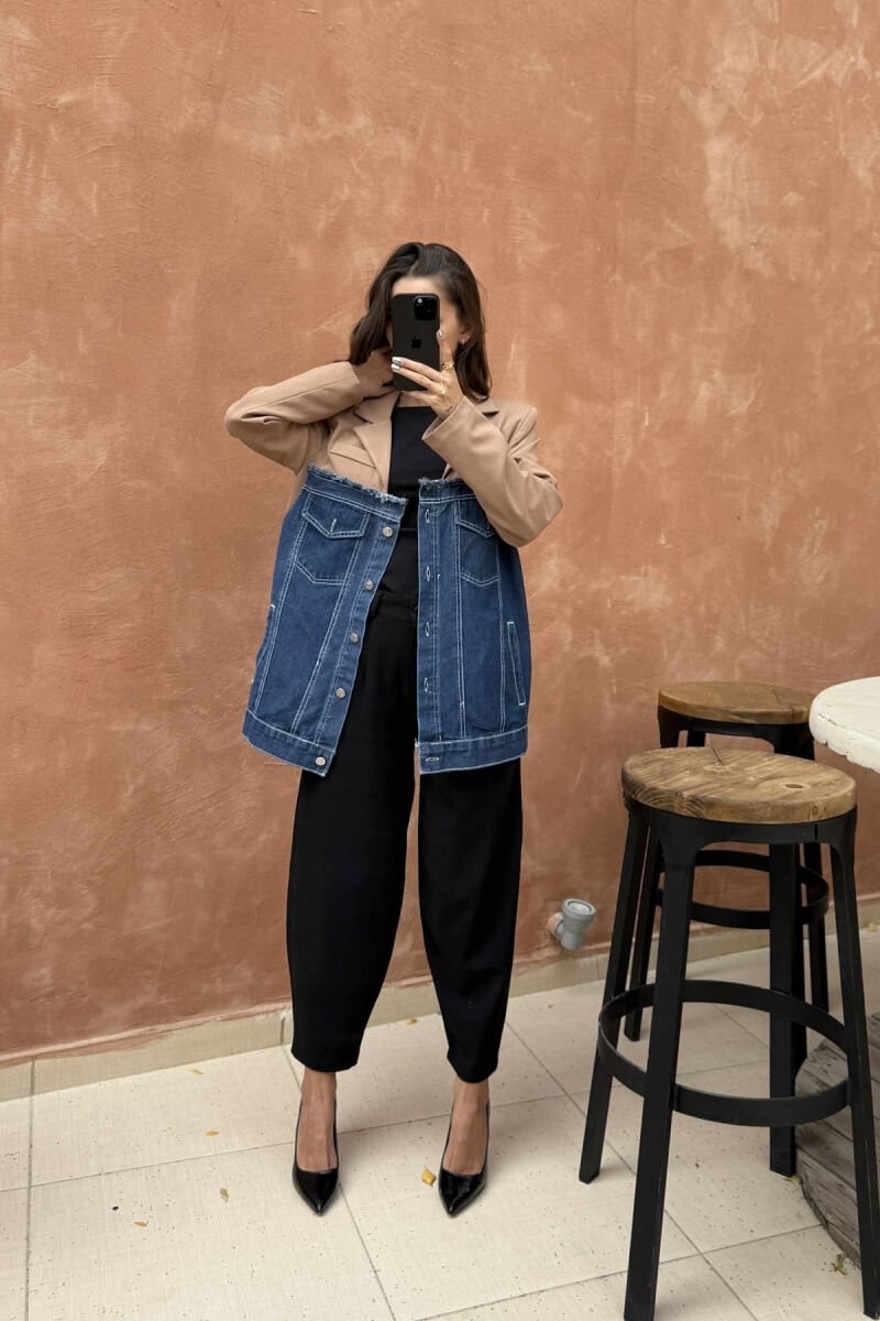 SIMPLE SEMI DENIM DESIGN WOMEN JACKET BROWN/KAFE - 2