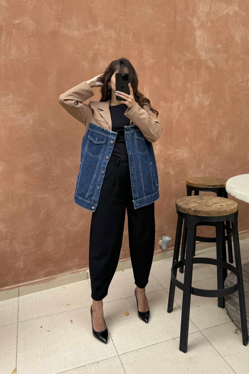 SIMPLE SEMI DENIM DESIGN WOMEN JACKET BROWN/KAFE - 3