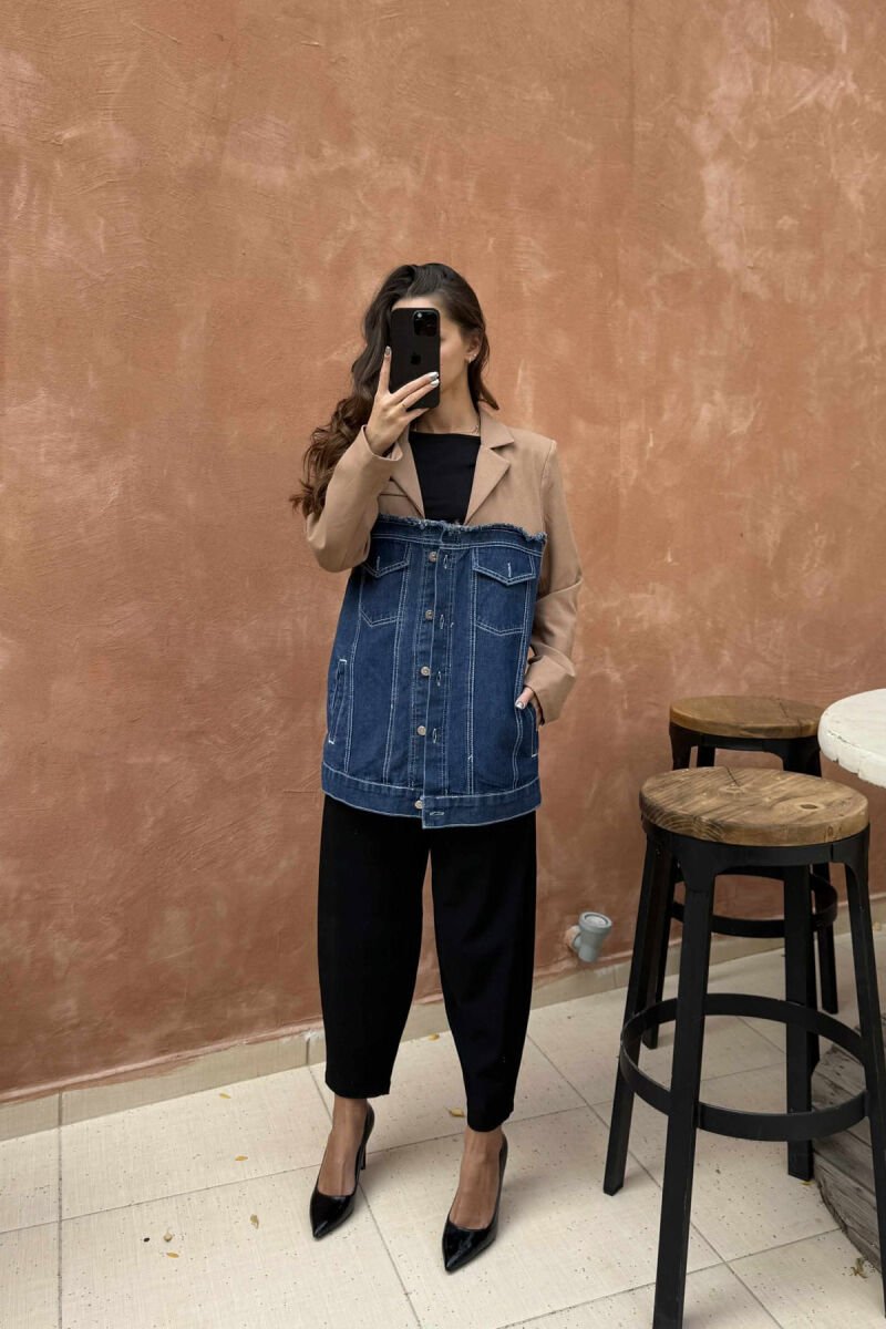 SIMPLE SEMI DENIM DESIGN WOMEN JACKET BROWN/KAFE - 6