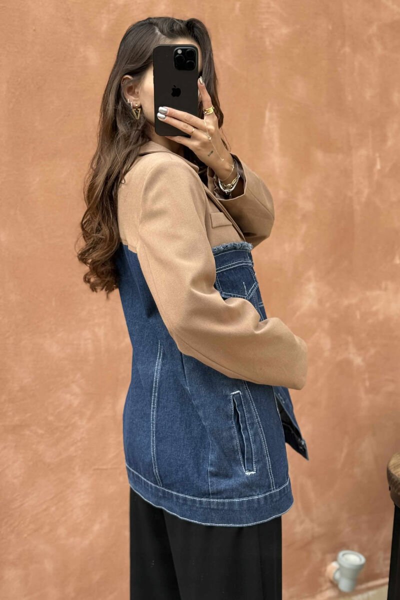 SIMPLE SEMI DENIM DESIGN WOMEN JACKET BROWN/KAFE - 7