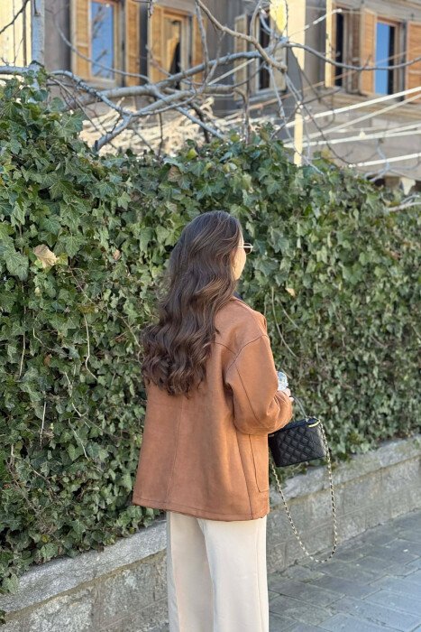 XHAKETË E THJESHTË NJË NGJYRËSHE PËR FEMRA NË NGJYRË KAFE - 4
