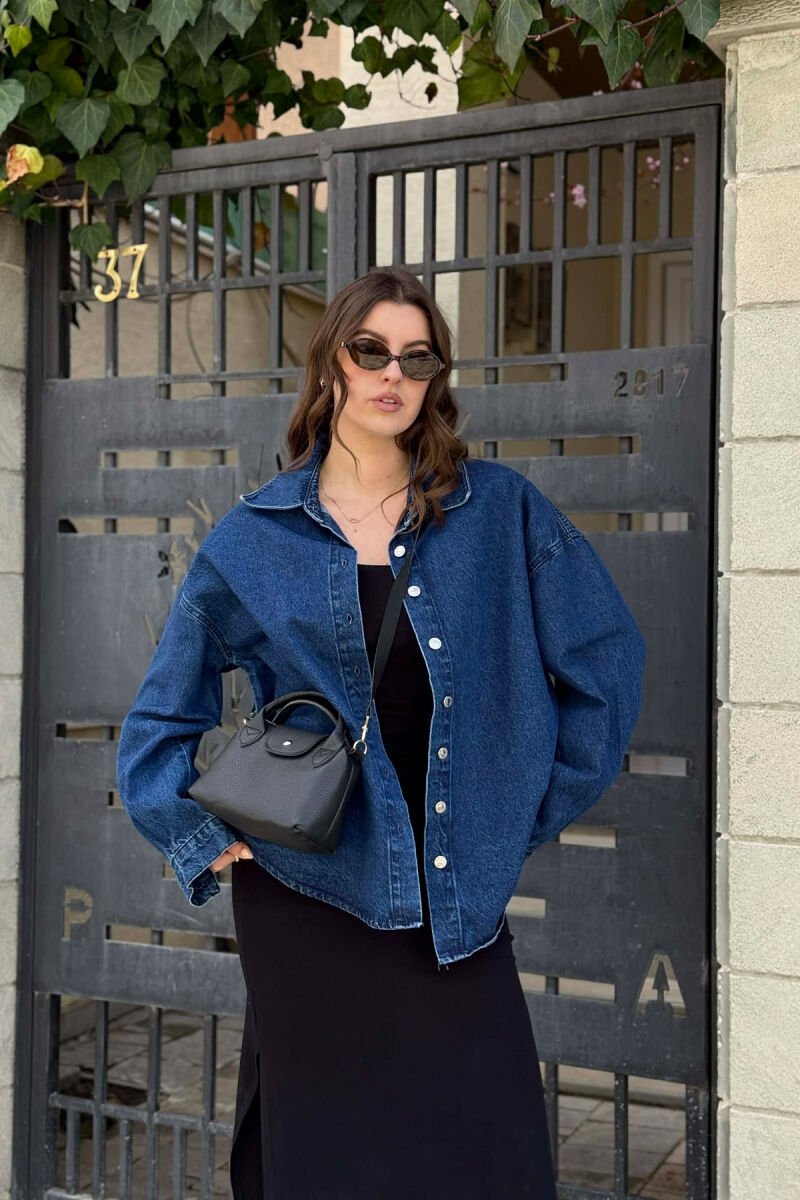 BUTTONED SIMPLE DENIM WOMEN JACKET BLUE/BLU - 1