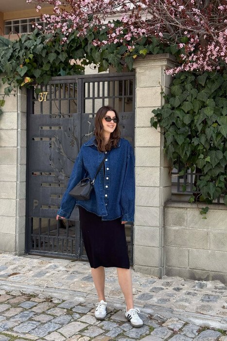 BUTTONED SIMPLE DENIM WOMEN JACKET BLUE/BLU - 2
