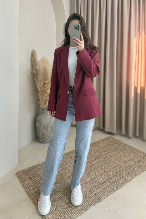 XHAKETË KLASIKE E THJESHTË PËR FEMRA NË NGJYRËN VISHNJË - KLAUDIO FASHION