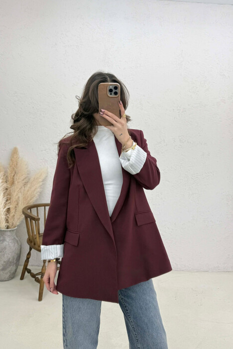 XHAKETË KLASIKE NJË NGJYRËSHE PËR FEMRA NË NGJYRE VISHNJE - KLAUDIO FASHION