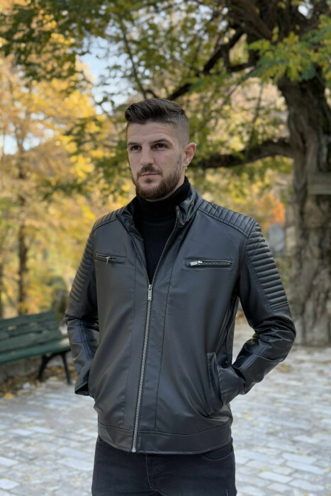 XHAKETË LËKURE ME ZINXHIR PËR MESHKUJ NË NGJYRË TË ZEZË - 4