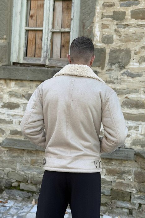 BELTED MEN JACKET WITH ZIPPERS CREAM/KREM - 2