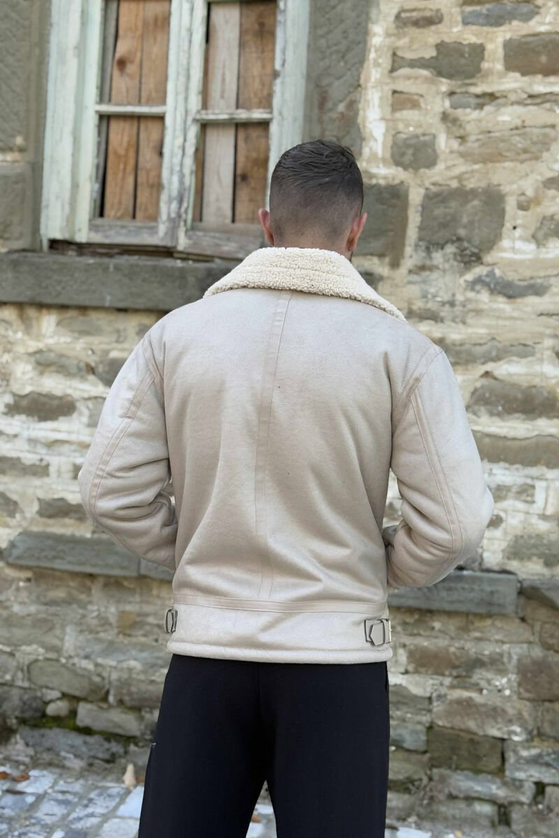BELTED MEN JACKET WITH ZIPPERS CREAM/KREM - 2