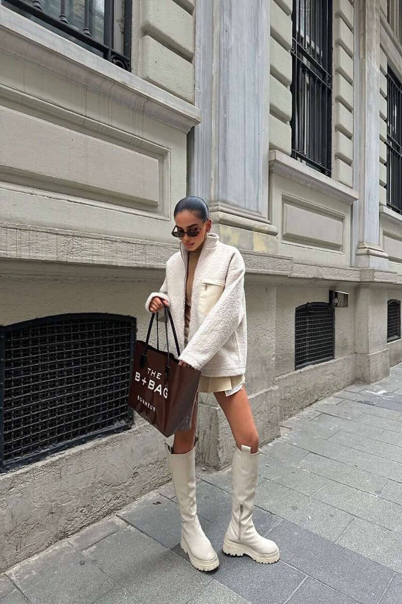 ZIPPER FRONT POCKET ONE COLOR WOMEN JACKET CREAM/KREM - 2