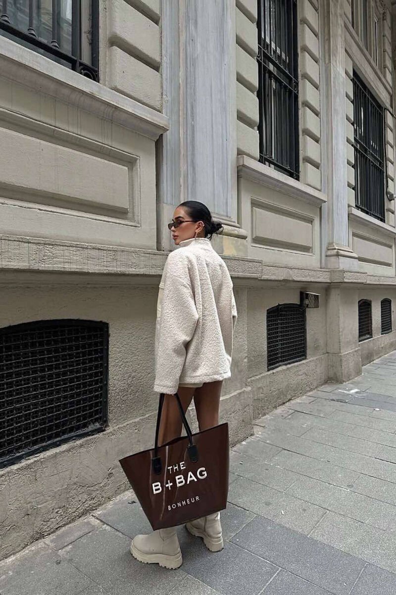 ZIPPER FRONT POCKET ONE COLOR WOMEN JACKET CREAM/KREM - 4