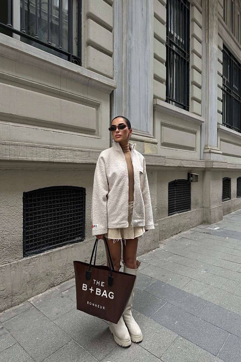 ZIPPER FRONT POCKET ONE COLOR WOMEN JACKET CREAM/KREM - 5