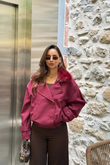 XHAKETE NJE NGJYRESHE ME JAKE GEZOFI PER FERMA NE NGJYRE VISHNJE - KLAUDIO FASHION
