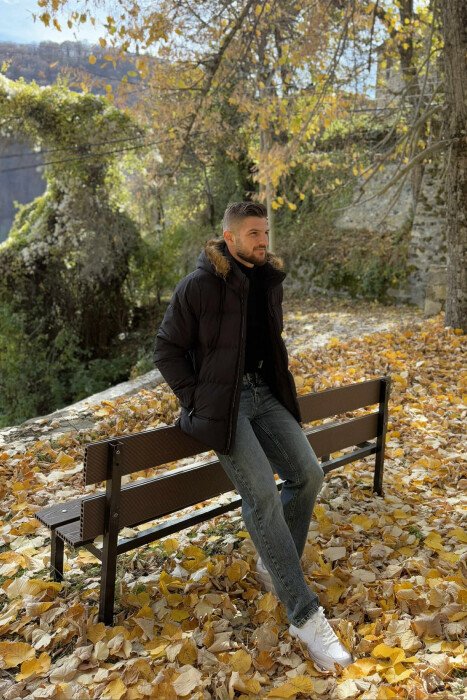 HOODED ONE COLOR MEN PUFFER JACKET BLACK/ E ZEZE - 4
