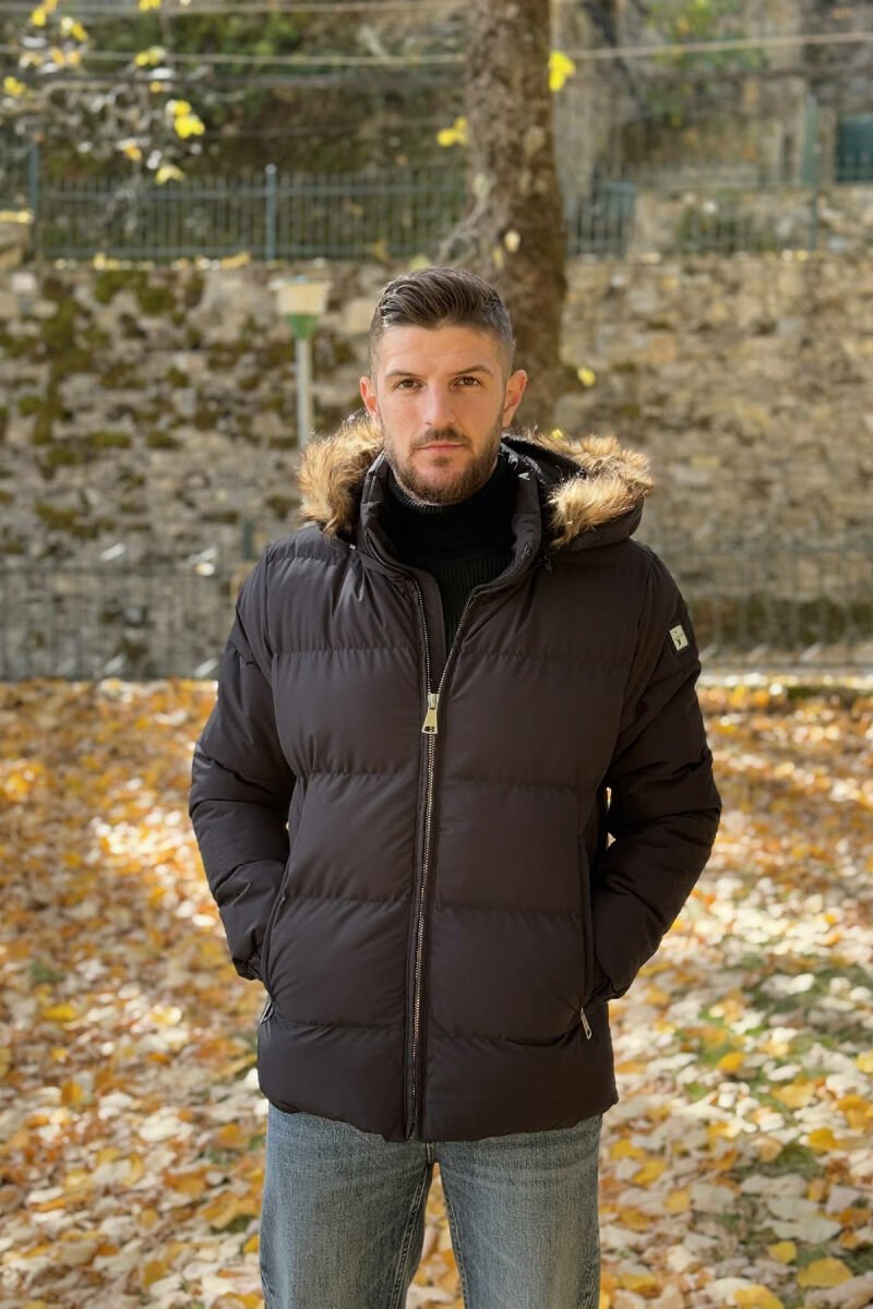 HOODED ONE COLOR MEN PUFFER JACKET BLACK/ E ZEZE - 5