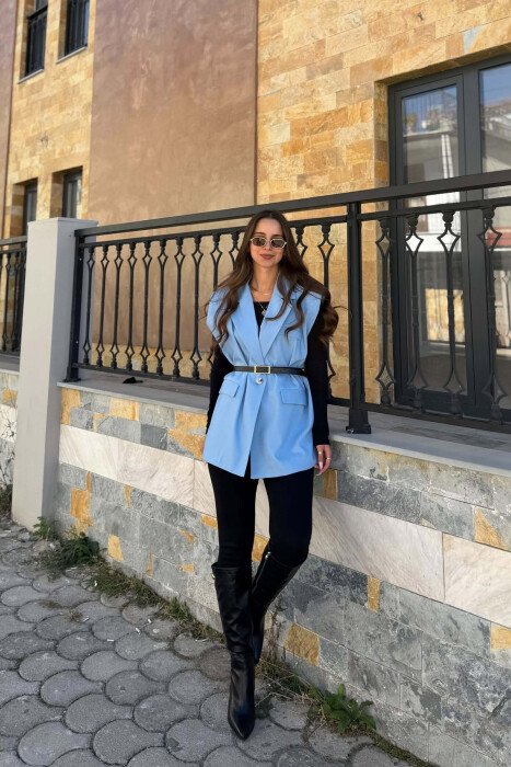 JELEK NJE NGJYRESH PA MENGE PER FEMRA NE NGJYRE BLU TE ZBARDHUR - KLAUDIO FASHION