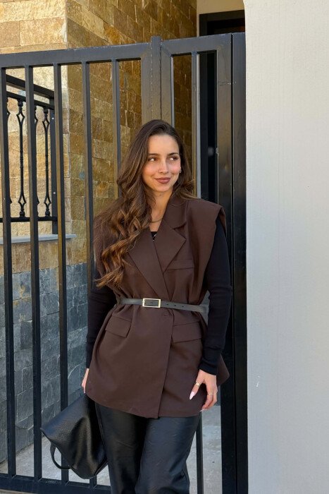JELEK NJE NGJYRESH PA MENGE PER FEMRA NE NGJYRE KAFE - KLAUDIO FASHION
