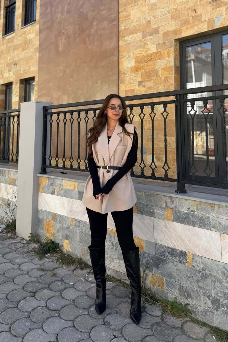 XHAKETË NJË NGJYRËSHE PA MËNGË PËR FEMRA NË NGJYRËN BEZHË - 1