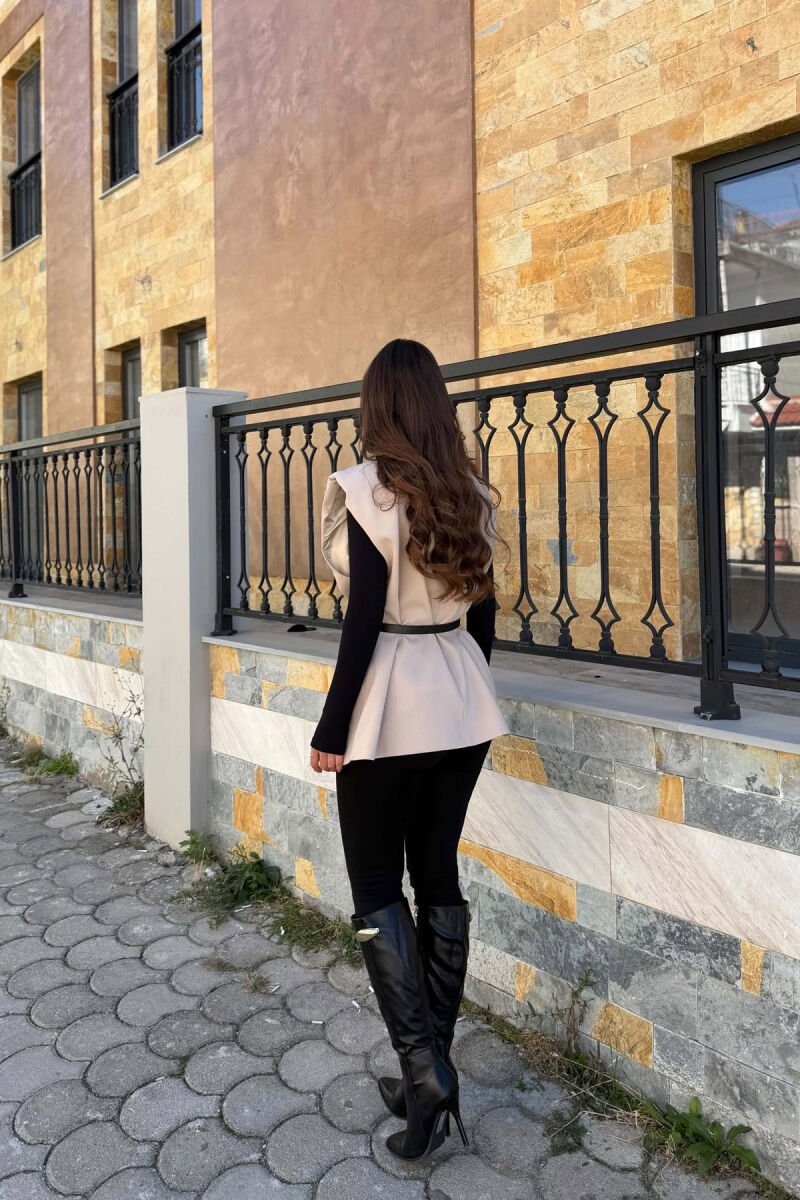 XHAKETË NJË NGJYRËSHE PA MËNGË PËR FEMRA NË NGJYRËN BEZHË - 4