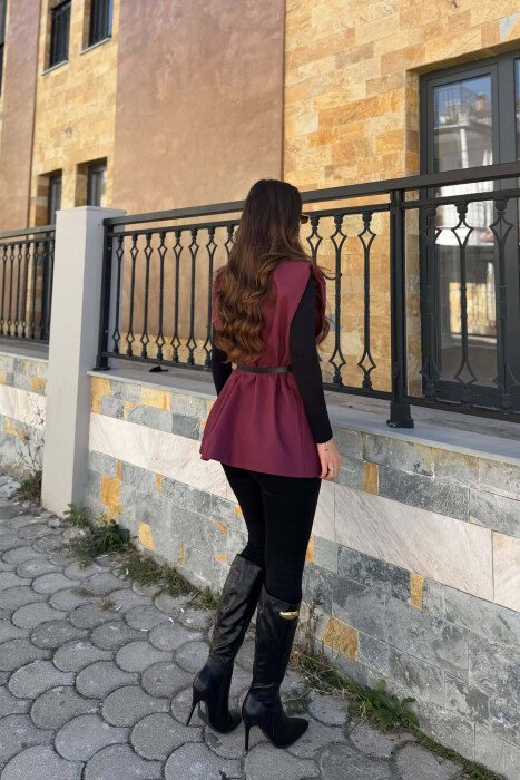 JELEK NJË NGJYRËSH PA MËNGË PËR FEMRA NË NGJYRËN VISHNJË - 4