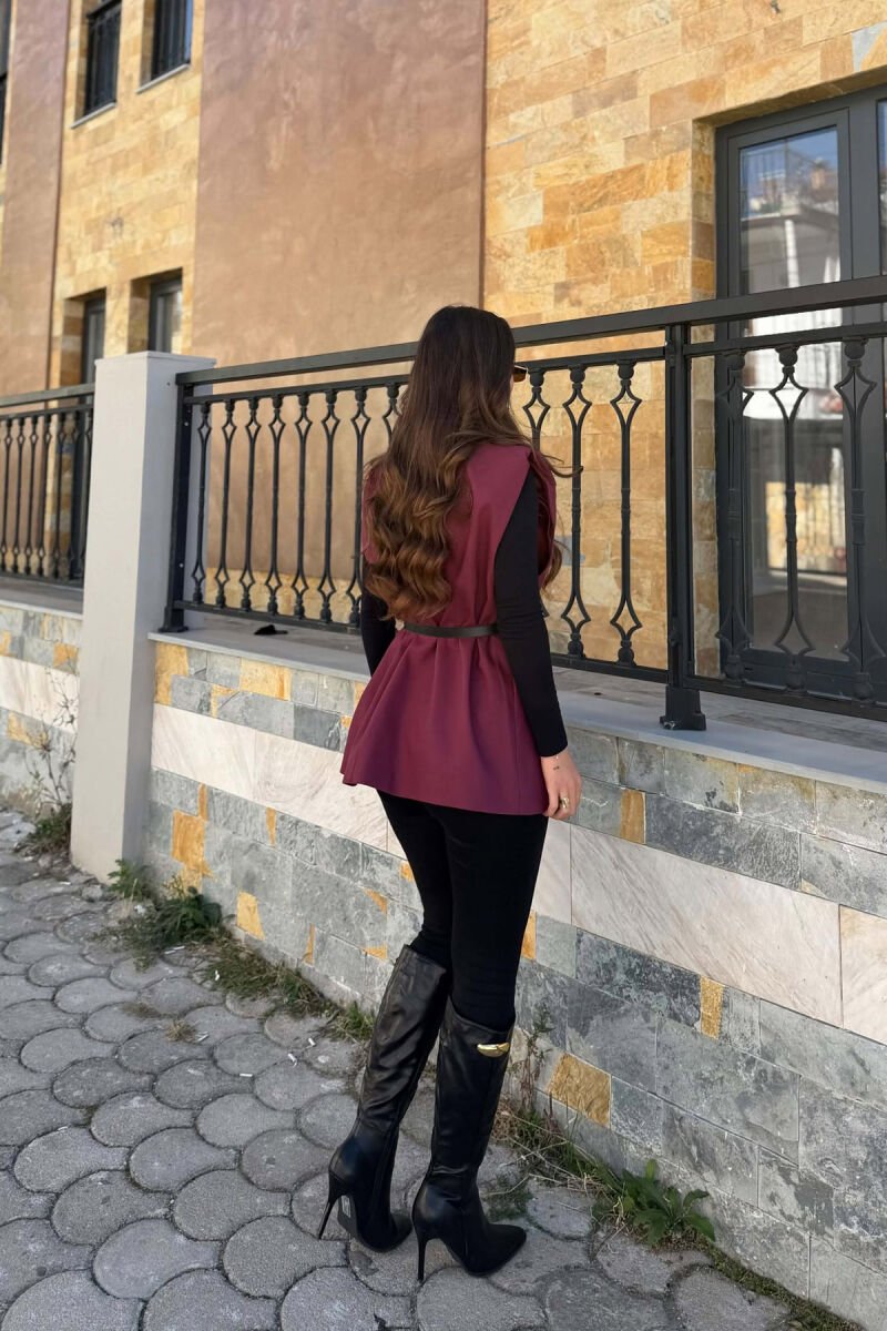 JELEK NJË NGJYRËSH PA MËNGË PËR FEMRA NË NGJYRËN VISHNJË - 4
